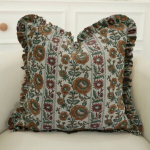 faire_b4_03 Handmade Floral Thick Linen Frill Pillow Cover - Sunflower