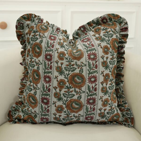 Handmade Floral Thick Linen Frill Pillow Cover - Sunflower