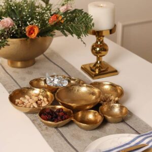 faire_b4_19 Gold Aluminum Textured 9-Bowl Cluster Platter
